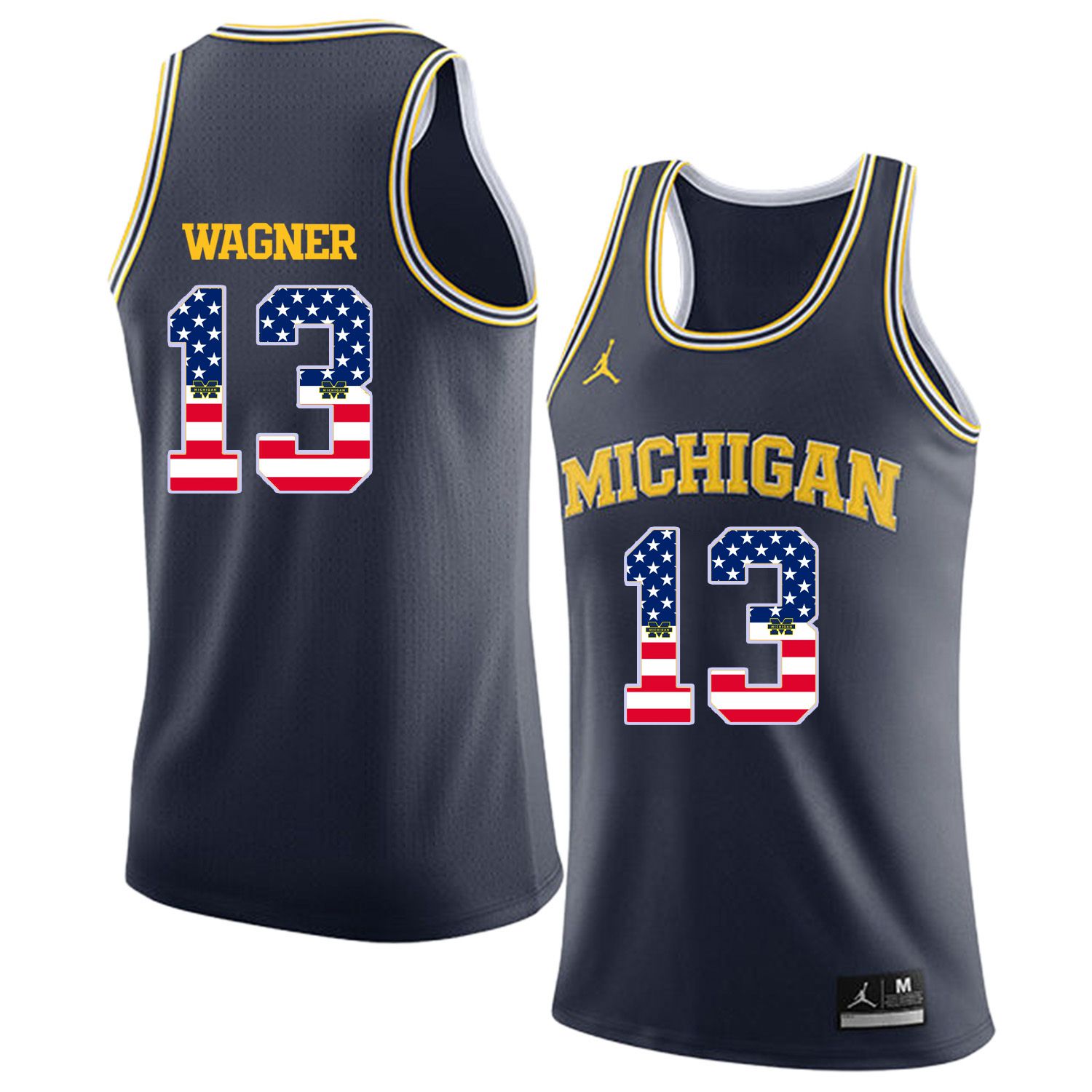Men Jordan University of Michigan Basketball Navy #13 Wagner Flag Customized NCAA Jerseys->customized ncaa jersey->Custom Jersey